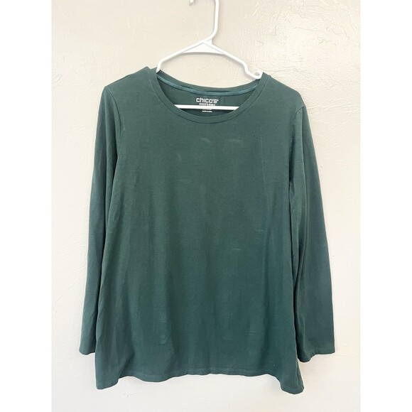Chicos Touch of Cool Layering Tee T Shirt Size 3 XL Lot Red Green Long Sleeve - Picture 2 of 8